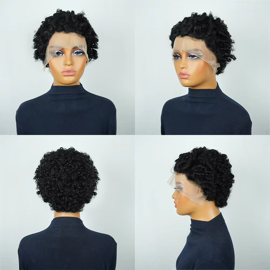 OYM HAIR Lace-Front Echthaar-Perücke, kurze Pixie, lockiges Remy-Haar, Damen - Bild 2