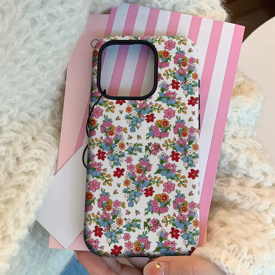 Potdemiel Handyhülle mit mehrfarbigem Blumenmuster für iPhone 17 16 15 14 Pro Max Plus mit doppelschichtiger Rückseite - Bild 3