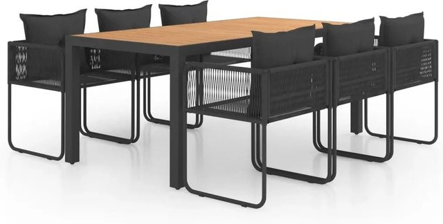 Furnicato Gartenmöbel Set in Schwarz und Braun mit Tisch und Stühlen, B/T/H Tisch: 184,5 x 90 x 74 cm, B/T/H Stuhl: 51,5 x 51,5 x 67 cm - Bild 1