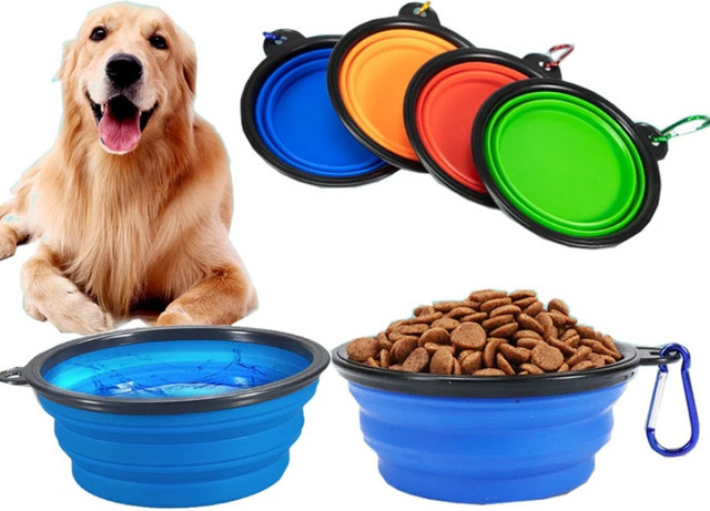 Booteely Klappschüssel mit Schlüsselanhänger für Haustiere in Blau, 350 ml, tragbarer Reise-Napf für Hunde und Katzen - Bild 1