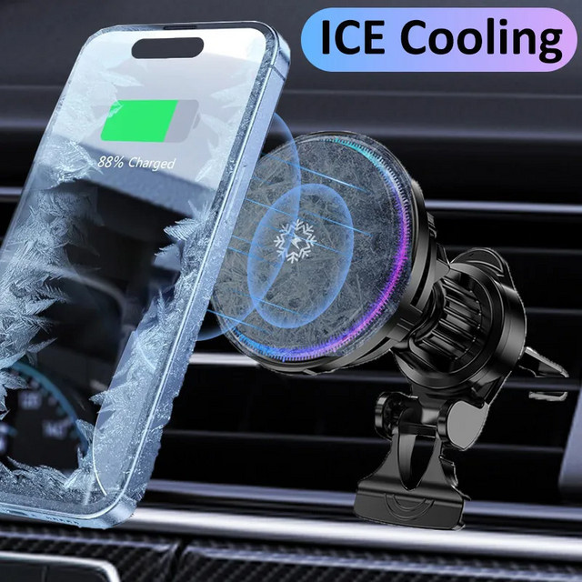 VIKEFON Magnetische kabellose Auto-Ladestation mit Eiskühlung und schneller MagSafe Handyhalterung für iPhone 17 16 15 14 13 Pro Max, Schwarz - Bild 1