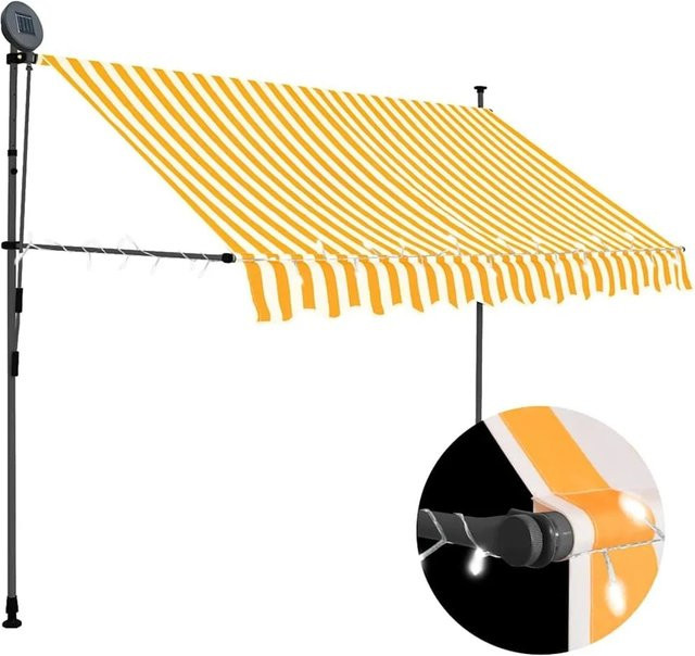 vidaXL Einziehbare Markise Handbetrieben mit LED, Farbe: Weiß Orange, Breite: 300 cm, Tiefe: 120 cm, Höhe: 200 cm - Bild 1
