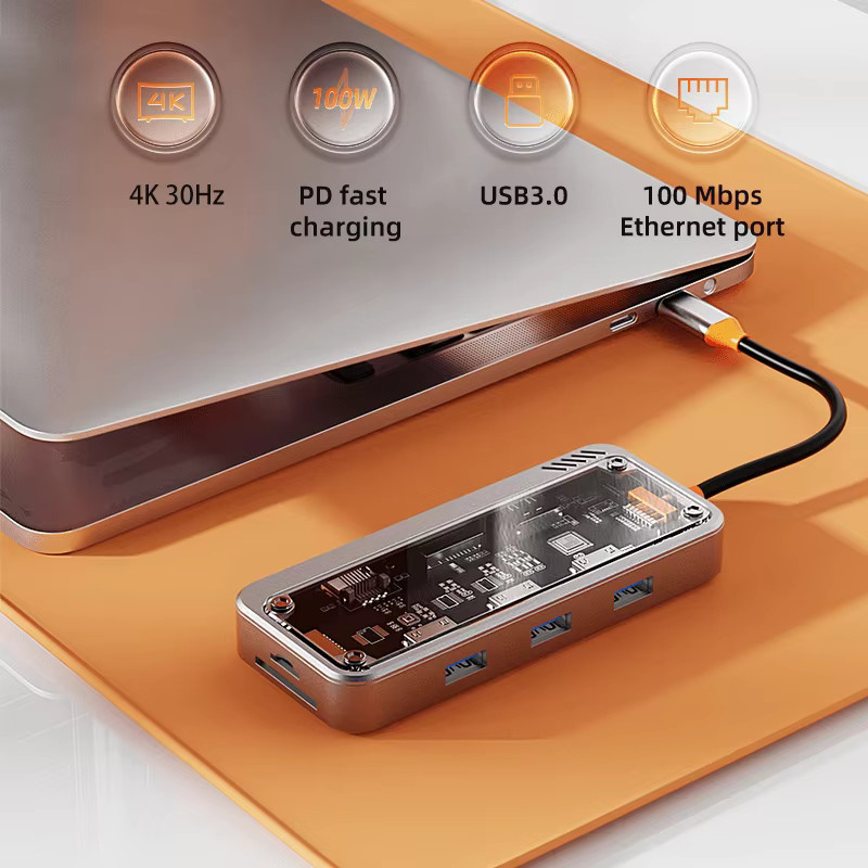 Basix USB-C-Hub mit HDMI, RJ45 Ethernet, SD/TF-Kartenleser und 100W PD Schnellladung für MacBook und Laptop - Bild 6
