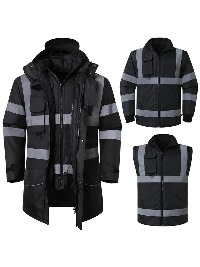 SPARDWEAR Schwarze reflektierende Winter-Sicherheitsjacke als isolierter Parka mit hoher Sichtbarkeit - Bild 3