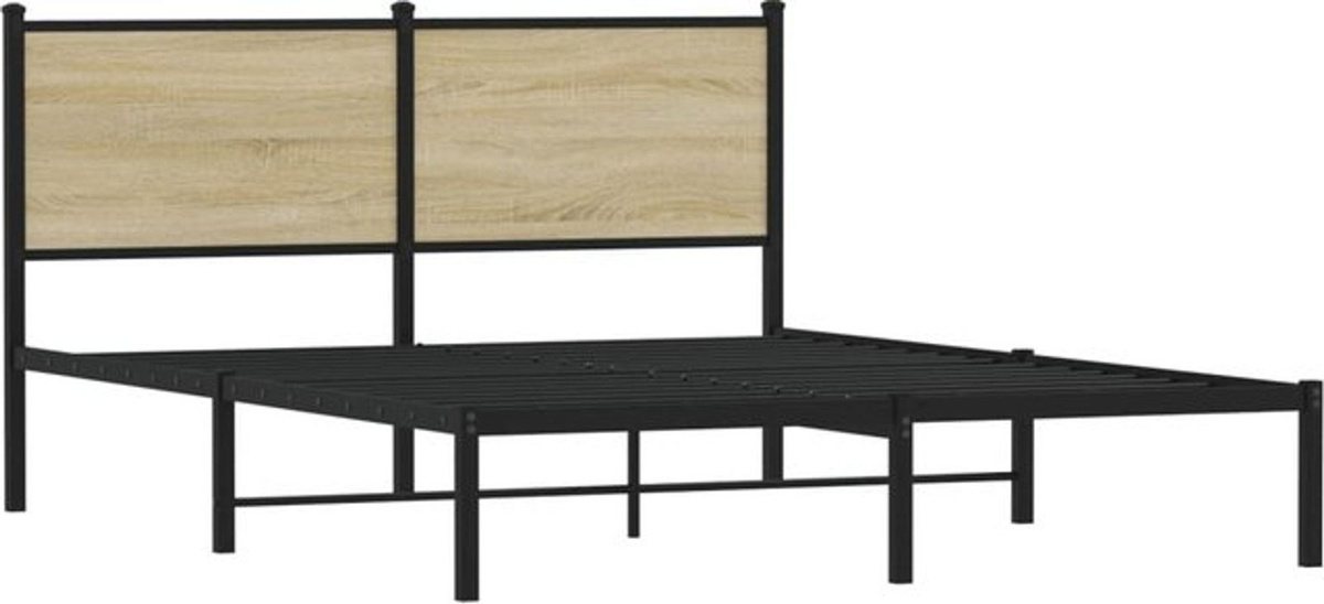 Metallbett Vidaxl in Sonoma-Eiche und Schwarz, Modernes Stahlbett ohne Matratze, B/T: 140 x 190 cm - Bild 1