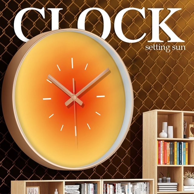P.chuang Wanduhr im skandinavischen Design mit Sonnenuntergang-Motiv, analoge Quartz-Uhr aus Glas, geräuschlos, Farbe: Orange/Schwarz, Durchmesser: 25,4 cm - Bild 1