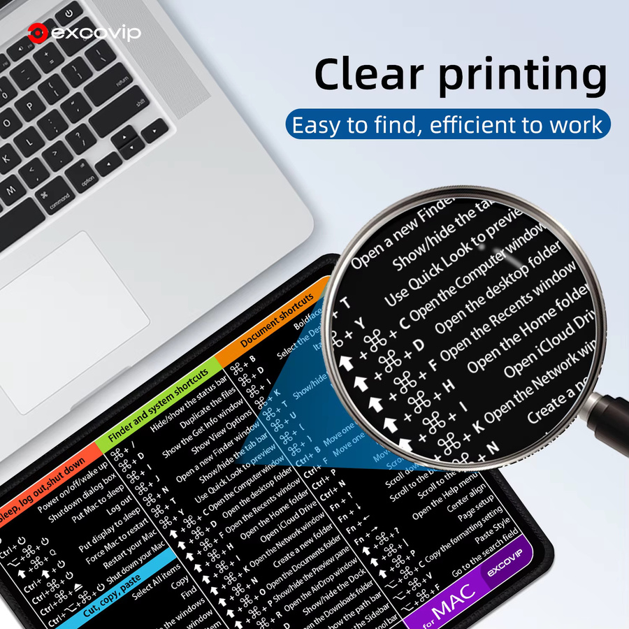 EXCO Mac OS Shortcuts Mauspad in Schwarz mit genähtem Rand und rutschfester Gummiunterseite - Bild 4