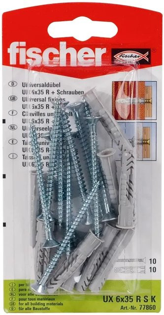 Fischer Universaldübel UX 6 x 35 RSK aus Nylon in Grau mit Schraube (10 Stück) - Bild 1