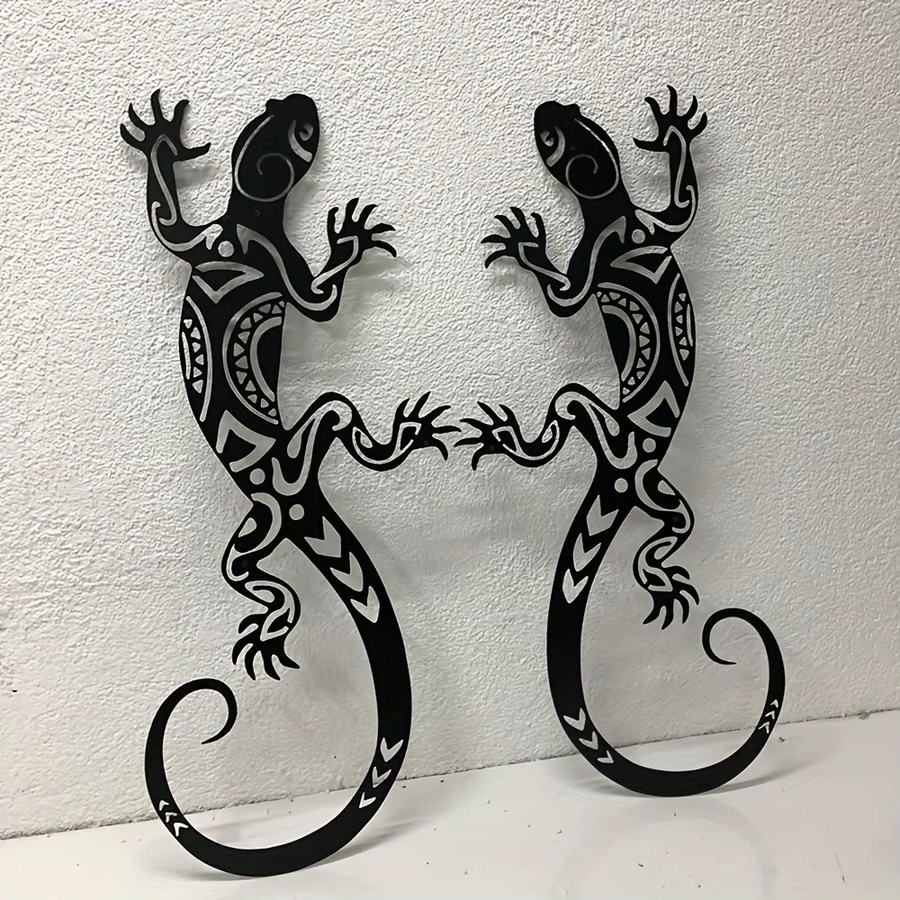 2er-Set rustikale Gecko-Wandkunst aus Metall in Schwarz von CIFBUY als dekorative Gartendekoration und Haken - Bild 4