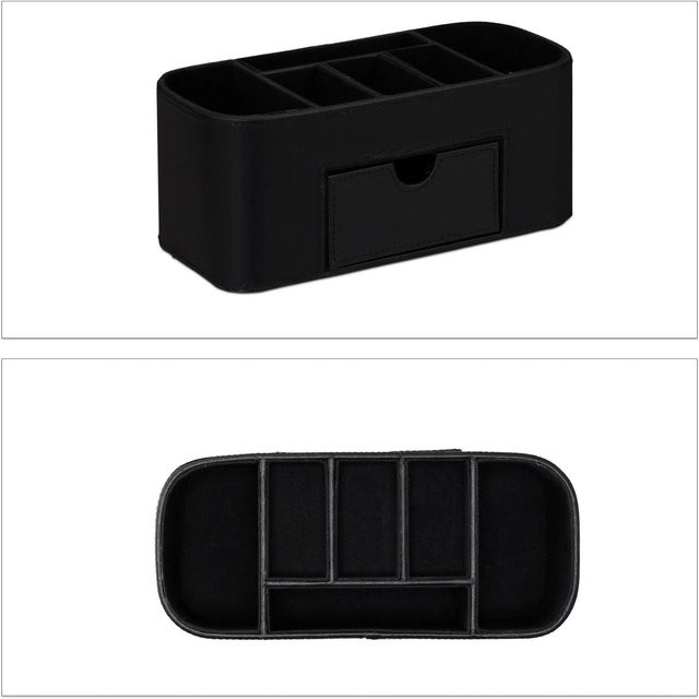 Relaxdays Stiftehalter aus Kunstleder in Schwarz mit 7 Fächern, B/T/H: 26 x 11,5 x 10,5 cm - Bild 1