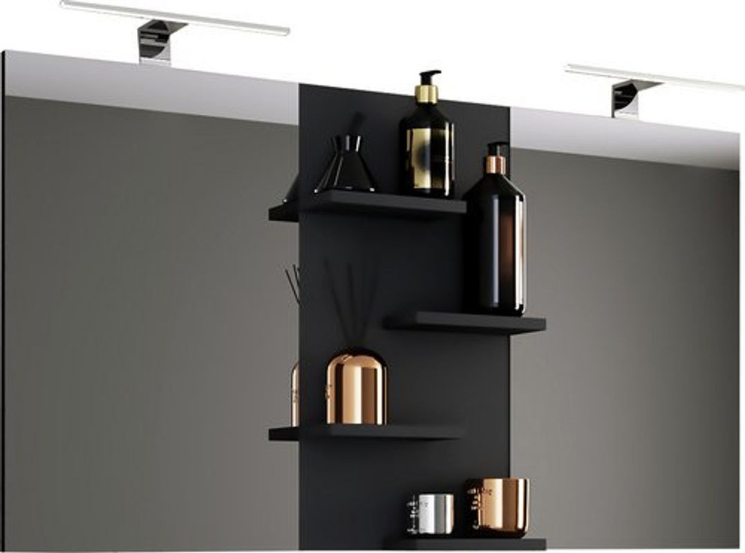 VCM Möbel Budasi Badspiegel Schwarz mit Ablage, Rechteckig, B/H/T: 112 x 59 x 12 cm - Bild 1