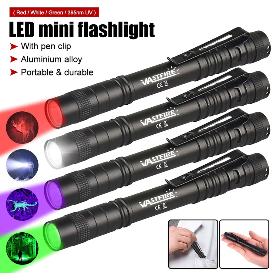 VASTFIRE Mini LED Stift-Taschenlampe aus Aluminium in Grün, Weiß, Rot oder Schwarz - Bild 2