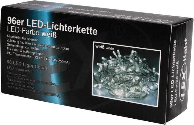 Lex LED Lichterkette mit 96 Lichtern in Weiß für Innen und Außen, IP44 wetterfest - Bild 1