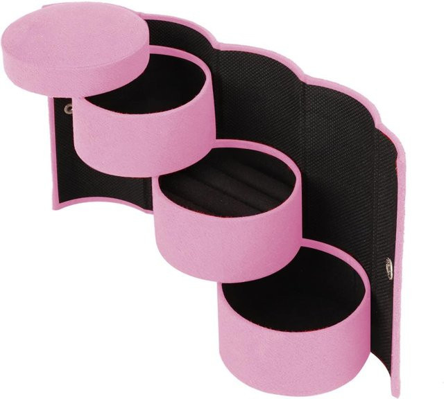 KONNWEI Schmuckaufbewahrungsbox, zylindrischer Organizer aus Wildledersamt, Rosa - Bild 1