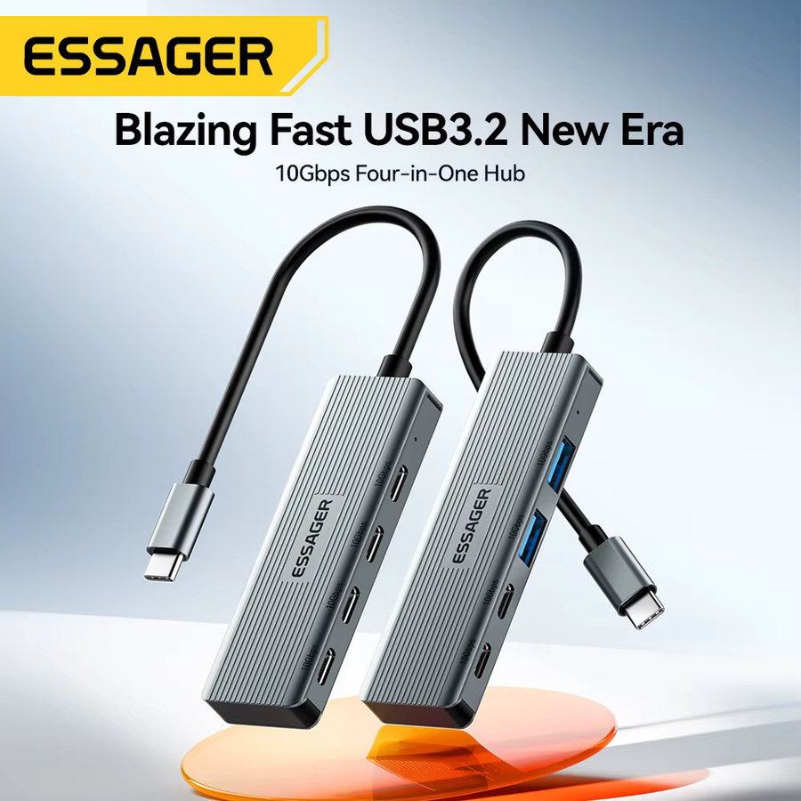 Essager USB C Hub 4 Ports USB Typ C auf USB 3.2 Gen2 Splitter Adapter mit 10 Gbit/s in Grau für MacBook Pro Air iPad Pro Laptop und Desktop PC - Bild 2