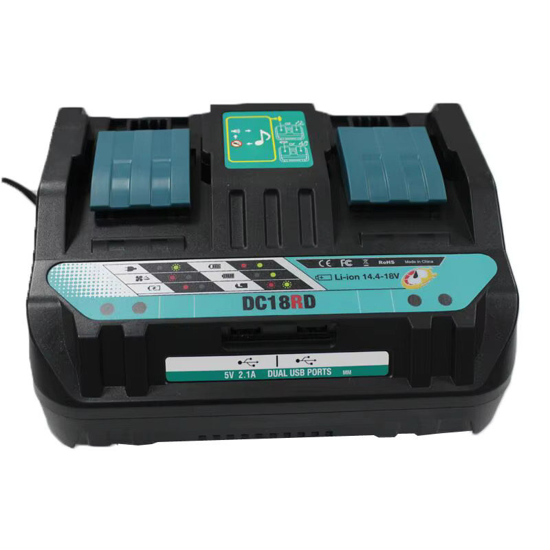 Makita Dual Ports Ladegerät 18V DC18RD für Lithium-Ionen Akkus 14,4V-18V in Schwarz - Bild 5