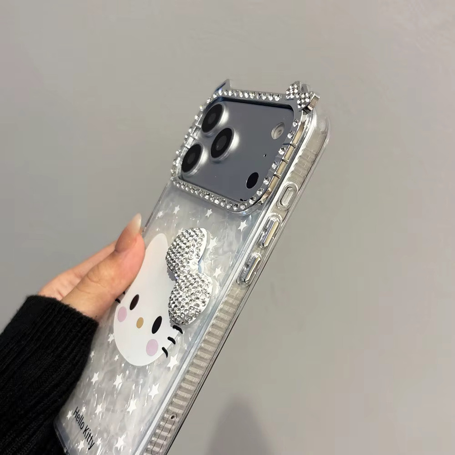 Sanrio Hello Kitty Glitzer-Handyhülle mit 3D-Cartoon-Design für iPhone 17 16 15 14 13 Pro Max, Stoßfeste Hartschale in Silber - Bild 3