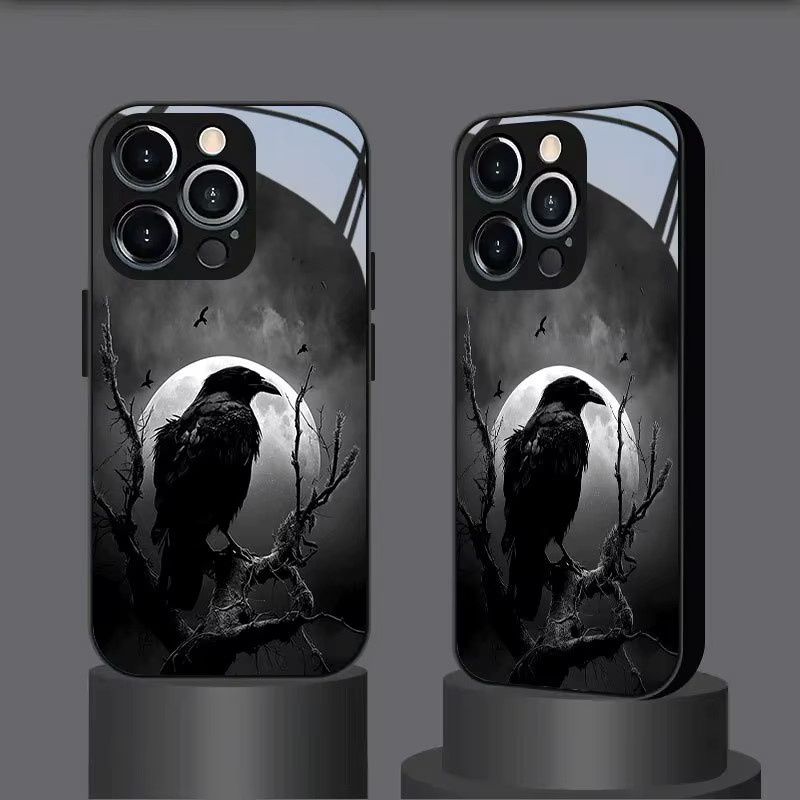 Schutzhülle mit schwarzem Nachtraben-Muster für Apple iPhone 11 bis iPhone 17 Pro Max, sturzsicherer Schutz, Farbe: Schwarz - Bild 4