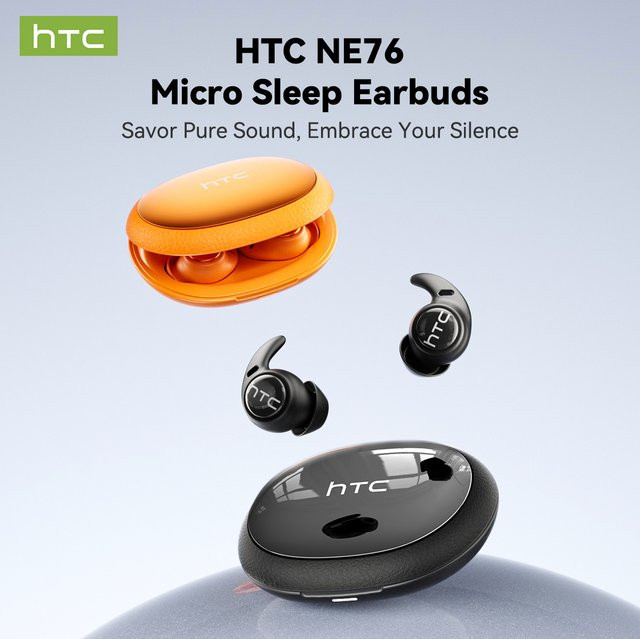 HTC NE76 Bluetooth In-Ear Schlaf-Ohrhörer mit KI-Übersetzer, kabellos und ultraleicht, Schwarz - Bild 1