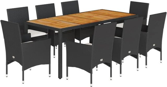 vidaXL 9-teilige Garten-Essgruppe aus Poly-Rattan und Akazienholz in Schwarz-Creme mit Kissen - Bild 1