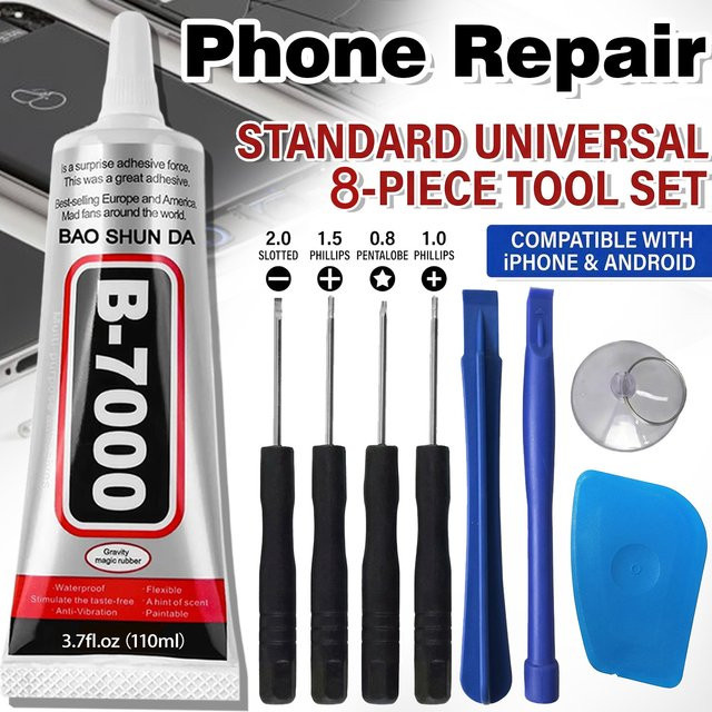 LOOLIFL 8in1 B7000 Reparaturkleber Set mit Multifunktions-Demontage Werkzeug für Handy-Displays und Glas - Bild 1