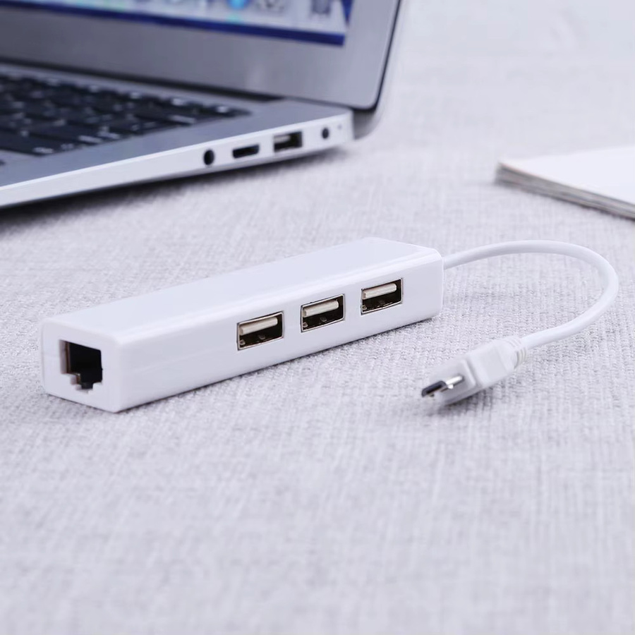 VODOOL 3-Port USB 2.0 Hub mit Micro USB zu RJ45 LAN Adapter Netzwerkkarte, Weiß - Bild 2