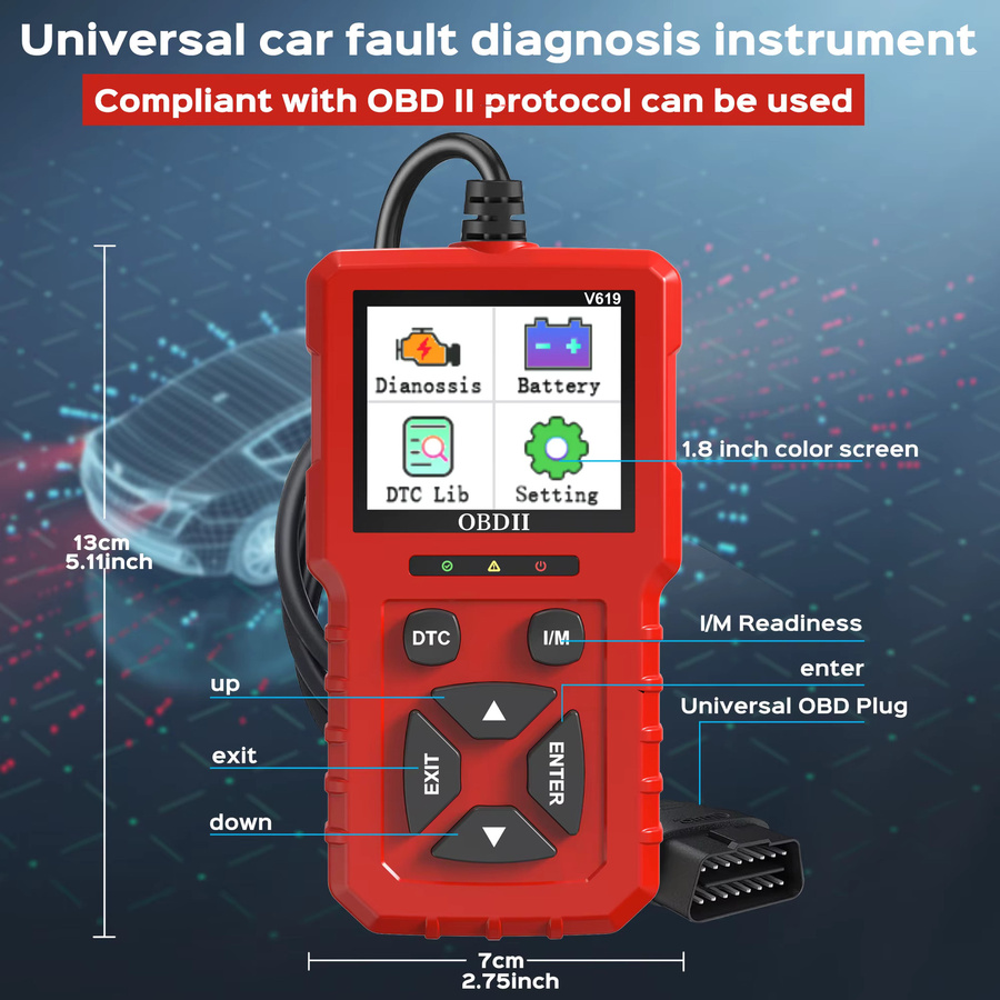 RUOGINSS OBD2-Scanner Diagnosetool in Rot mit Check Engine Light Code Reader, Reset, Live Data, Freeze Frame und I/M Readiness - Bild 2