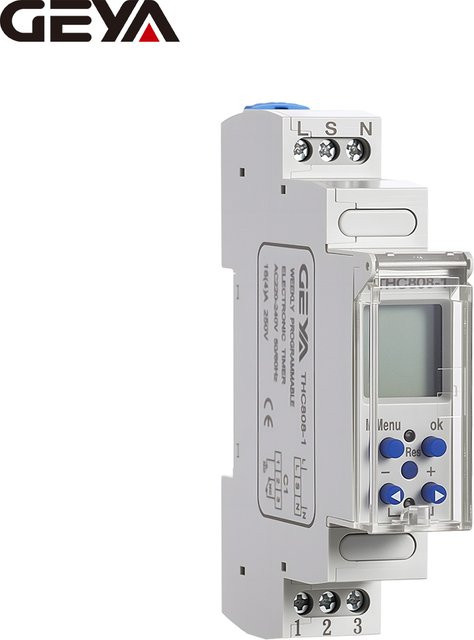 GEAY Digitaler Zweikanaliger Zeitschalter THC808 für DIN-Schiene, Einstellbarer Mikrocomputer-Timer AC/DC 24-240V, 16A, Weiß - Bild 1