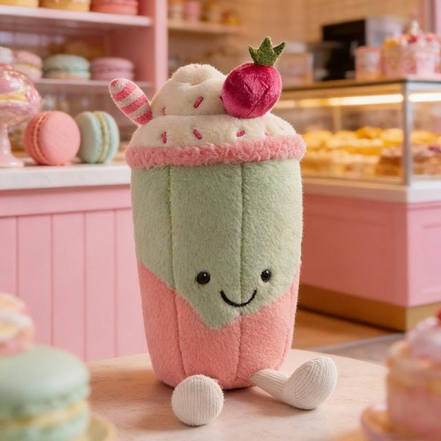 Binchi Fitness Latte Matcha grüner Milchtee Tasse Kissen Plüschtier, Rosa / Pink - Bild 1