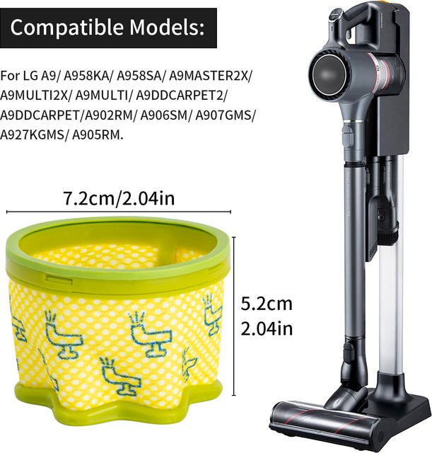 Ersatzfilter gelb kompatibel mit LG CordZero A9 Staubsauger für A939KBGS, A937KGMS, A913BM, A927KGMS und A525KSM - Bild 1