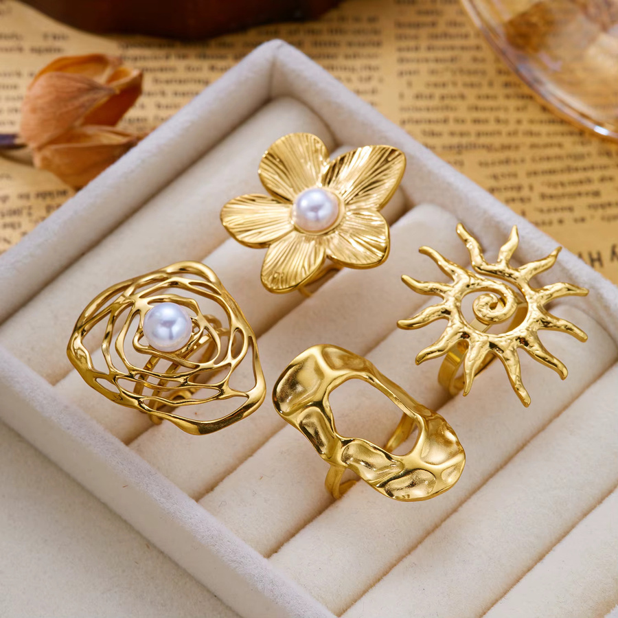RINHOO FRIENDSHIP Ring Edelstahl, Gold, Perle, Damen, Vintage - Bild 2