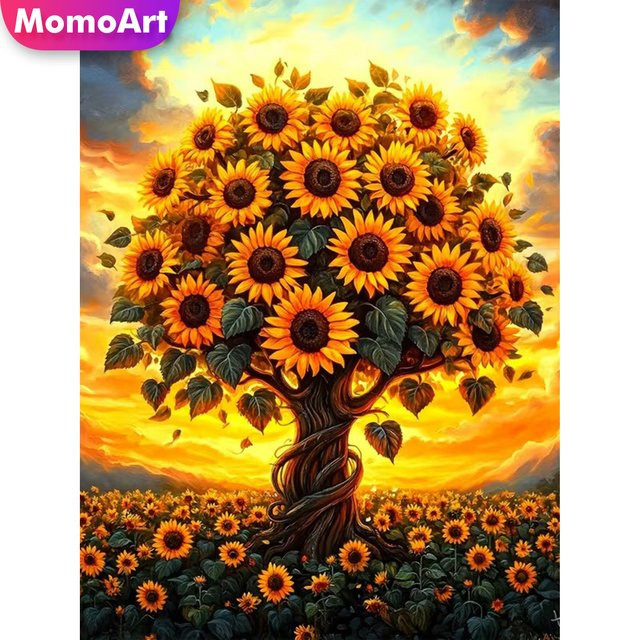 Momoart Sonnenblumen-Diamantstickerei, Baum-Gemälde, DIY Diamant-Mosaik - Bild 1