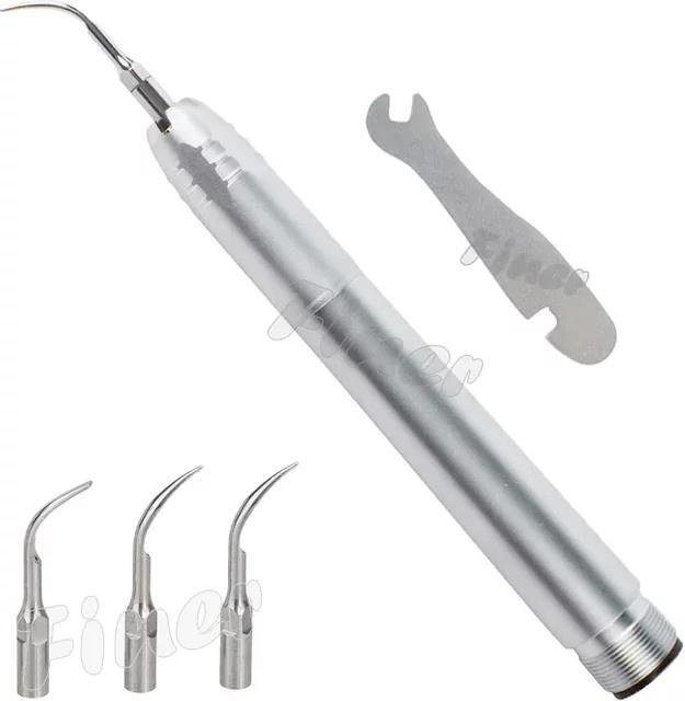 Finer Dental-Ultraschall-Luft-Scaler-Handstück mit 3 Spitzen, 2-Loch und 4-Loch, pneumatisches Handstück für die Zahnreinigung und Skalierung, Farbe: Silber - Bild 1