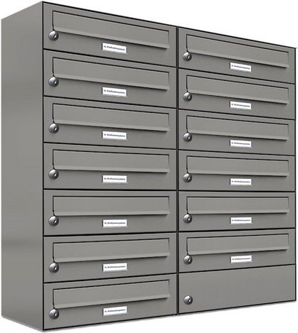 AL Briefkasten für 13 Parteien, Aufputzmontage, grau, B/H/T: 153,37 x 80,5 x 27,5 cm - Bild 1