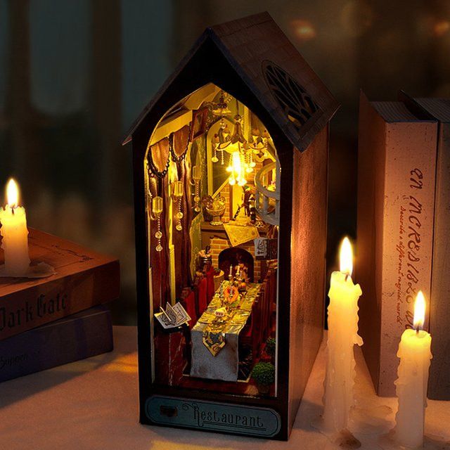 DIY Buch Nook Kit zuuton Holz 3D Puzzle Modell Gebäude als Mini Puppenhaus und dekorative Buchstütze - Bild 1