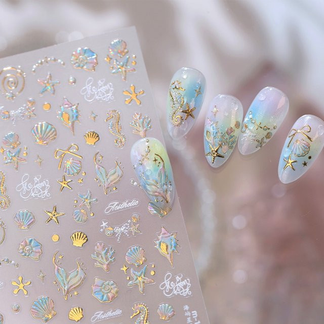 NAILFYOU Nagelaufkleber, Goldene Marine-Motive, Glänzend - Bild 1