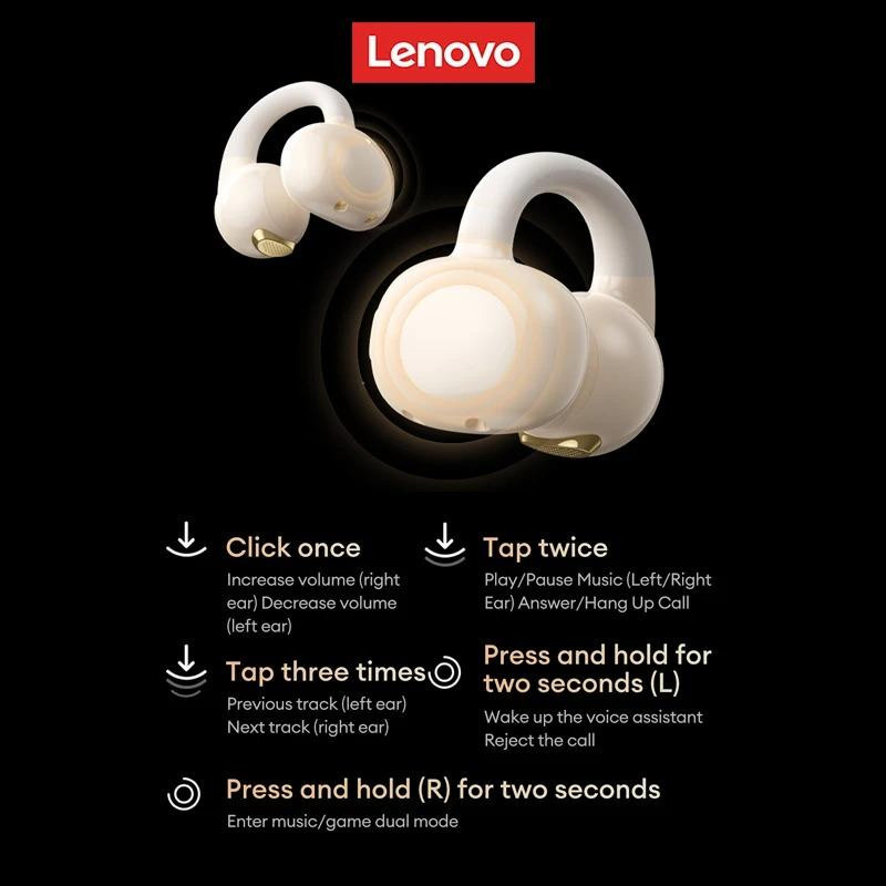 Lenovo RS129 Open-Ear Bluetooth V6.0 Kopfhörer mit Clip-On Design, kabellose Gaming-Ohrhörer mit geringer Latenz und ENC-Geräuschunterdrückung, Beige - Bild 2