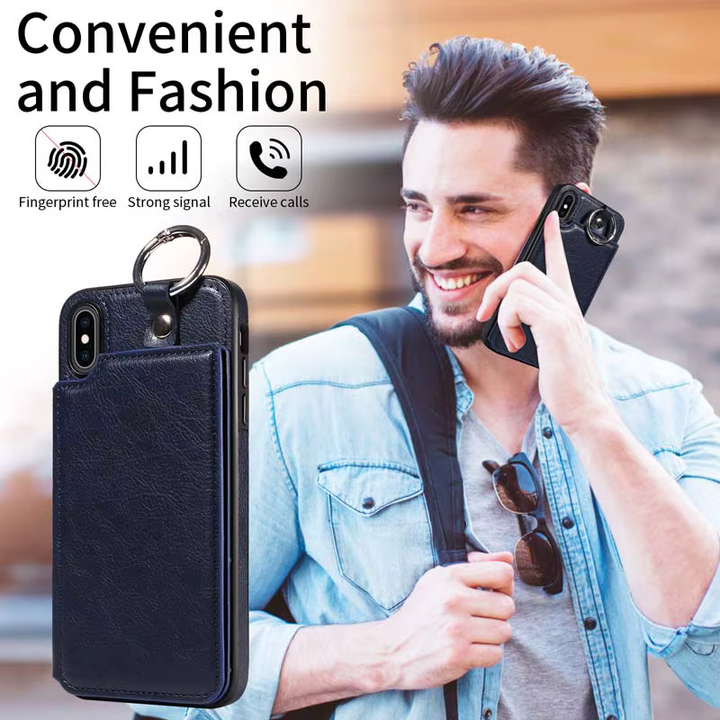 Leder-Brieftasche als Schutzhülle für iPhone 7 8 Plus X XR XS Max SE 2020 SE2 mit Kartenfächern und doppeltem Magnetverschluss in Schwarz - Bild 4