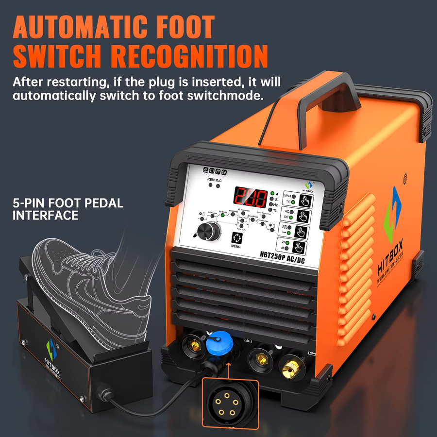 HITBOX HBT250P AC/DC TIG-Schweißgerät mit Puls-IGBT-Inverter, Multifunktions-Schweißgerät für Aluminium und Metall, Farbe: Orange - Bild 3