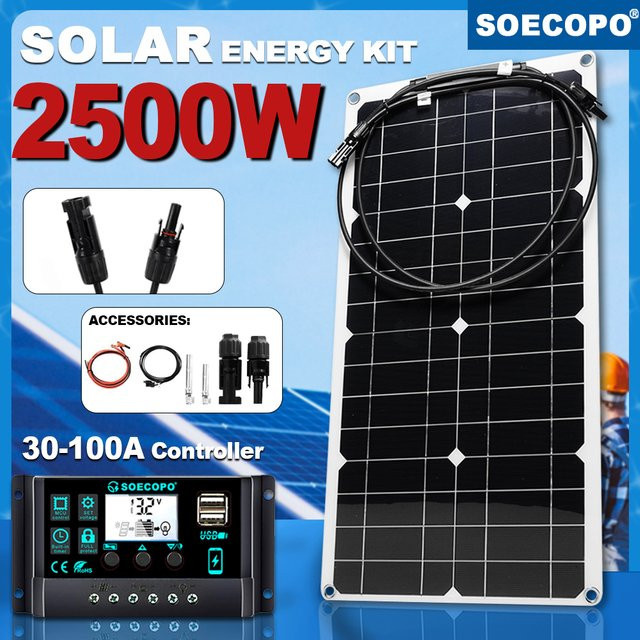 SOECOPO 100A Solar-Kit mit flexiblem Panel, Controller und Anschlüssen in Schwarz, 13,2V für Wohnmobil, Boot und Off-Grid-Anwendungen - Bild 1