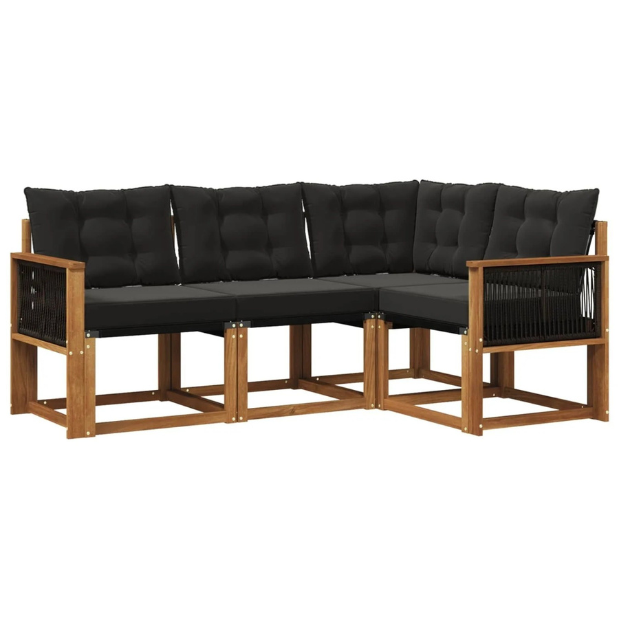 vidaXL Outdoor-Sofagarnitur L-Form aus massivem Akazienholz mit Textilene und Kissen in Natur und Schwarz - Bild 2