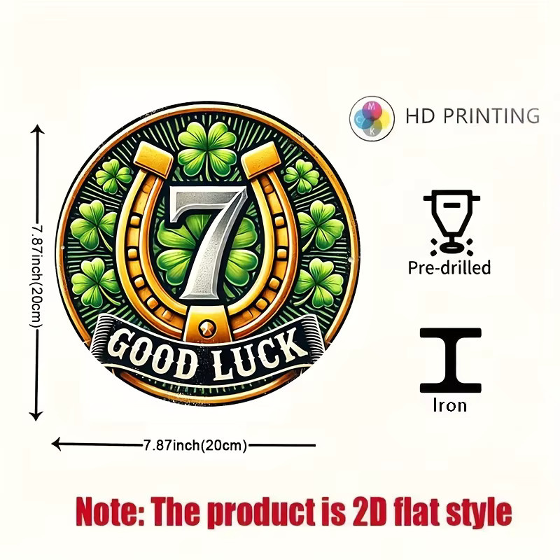 Potdemiel Good Luck Charm Rundes Eisenschild in Gold mit Kleeblatt- und Hufeisen-Design, Durchmesser: 20,32 cm - Bild 6