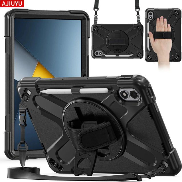 AJIUYU Stoßfeste Kinderhülle für Xiaomi Redmi Pad 2 Pro 12,1 Zoll und POCO Pad M1, Farbe: Schwarz - Bild 1