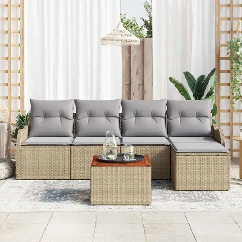 6-teiliges modulares Garten-Sofa-Set von vidaxl in Beige und Hellgrau mit Polstern und Hocker - Bild 1