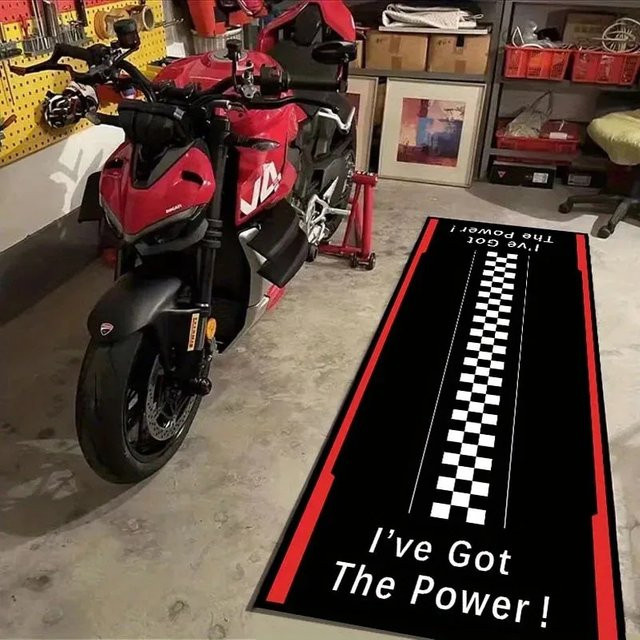 VIKAMA Motorrad-Displaymatte in Schwarz, rutschfest und fleckenresistent, rechteckiger Checkerboard-Teppich für die Werkstatt - Bild 1