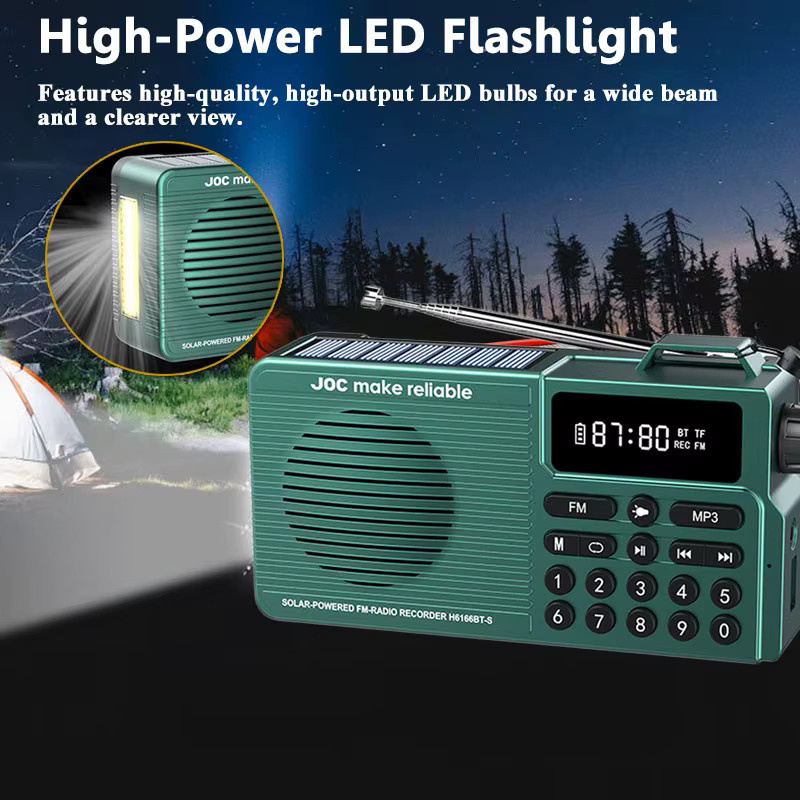 JINSERTA Mini-Notfallradio mit Solar-Ladefunktion, Bluetooth-Lautsprecher und LED-Display, FM-Radio mit Taschenlampe, unterstützt TF und USB, in Grau oder Grün - Bild 4