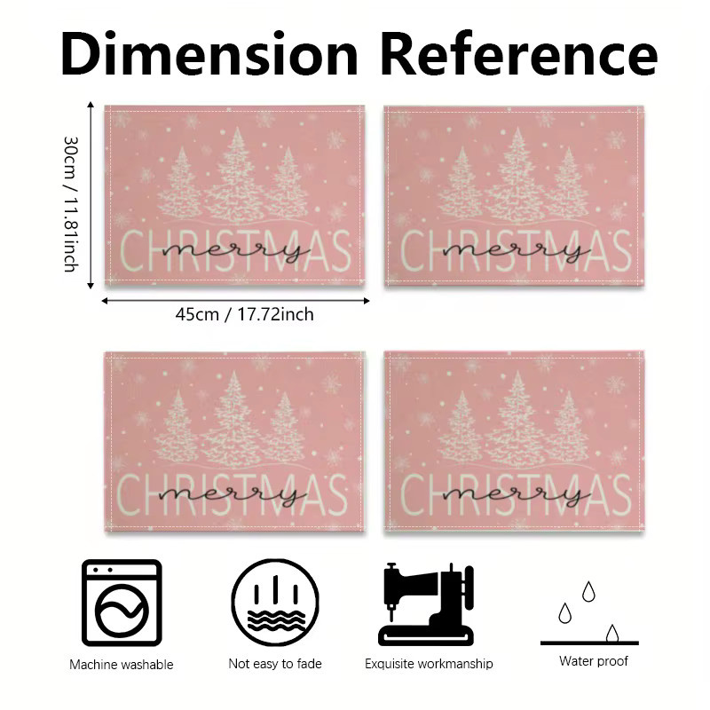 VIKAMA 4er-Set Weihnachts-Tischsets mit Rosa Schnee-Design in Rosa und Weiß für deine Weihnachtsdeko - Bild 3