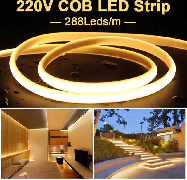 FastDeng COB-LED-Streifenlicht IP65 wasserdicht in Weiß mit EU-Netzstecker für Gartenbeleuchtung und Dekoration - Bild 1