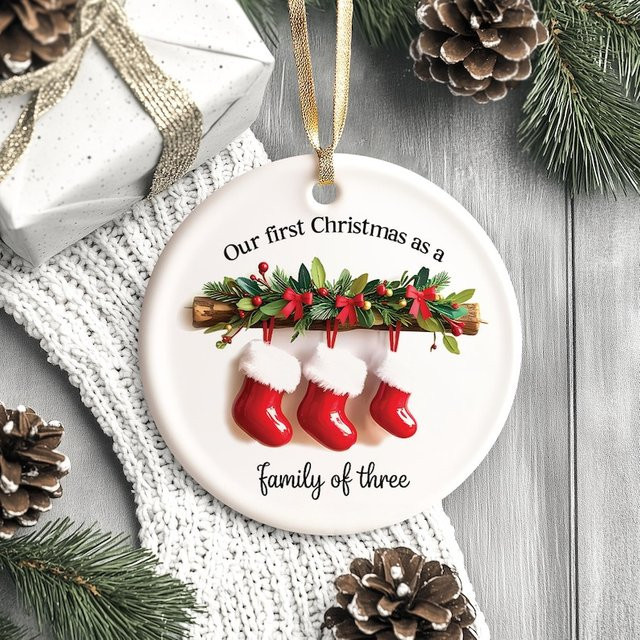 DUTRIEUX Keramik-Weihnachtsornament Familie von drei 2025 in Weiß zum Aufhängen für den Weihnachtsbaum - Bild 1