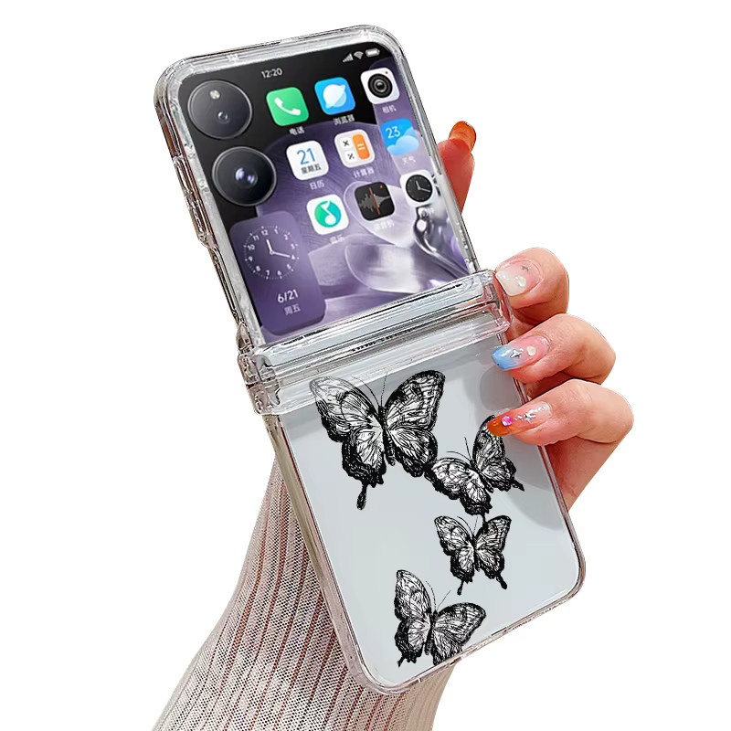 Stoßfeste transparente Handyhülle mit buntem Blumen- und Schmetterlingsdesign für Xiaomi Mix Flip aus hartem PC - Bild 2